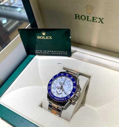 Rolex Yacht-master Ii 116681 Mercedes Hands 18k Rose Gold Steel Oyster Box Papers Unworn