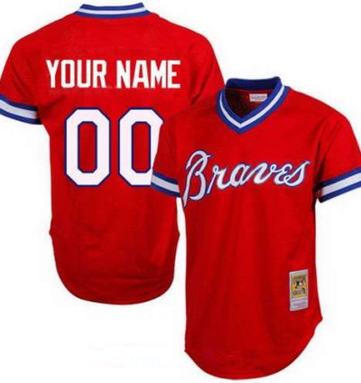 Atlanta Braves Red Mesh Batting Practice Throwback Majestic Cooperstown Collection Custom Baseball Jersey