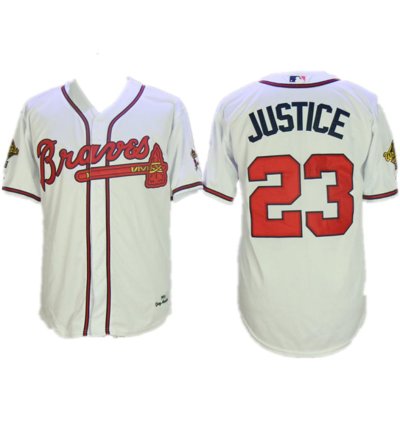 Atlanta Braves David Justice White 1995 Throwback Jersey