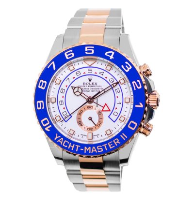 Rolex Yacht-master Ii 44mm 18k Rose Gold Steel White Dial Blue Bezel 116681