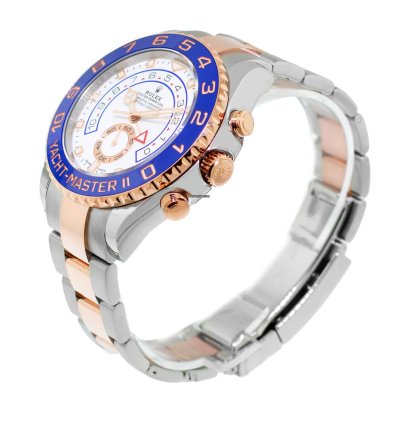 Rolex Yacht-master Ii 44mm 18k Rose Gold Steel White Dial Blue Bezel 116681