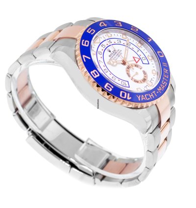 Rolex Yacht-master Ii 44mm 18k Rose Gold Steel White Dial Blue Bezel 116681