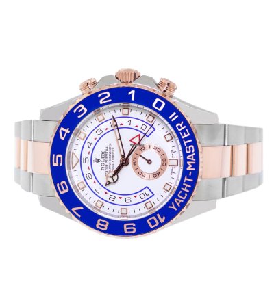 Rolex Yacht-master Ii 44mm 18k Rose Gold Steel White Dial Blue Bezel 116681