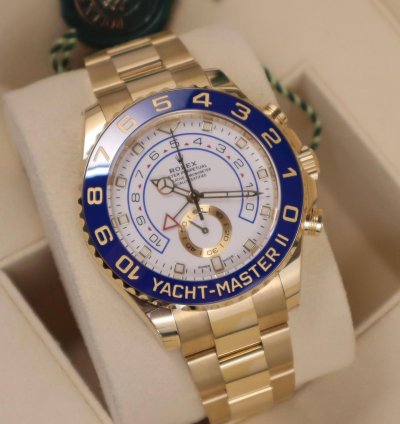 Rolex Yacht-master Ii 44mm Mercedes Hands 18k Yellow Gold Unworn In Stock