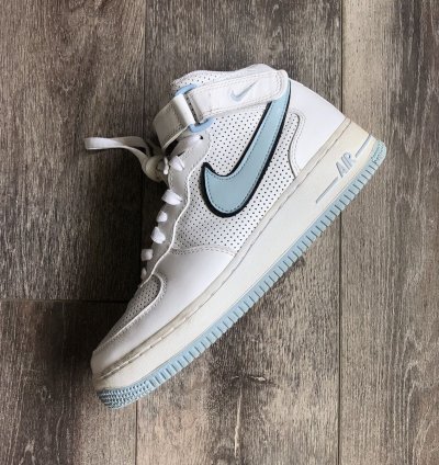 Vintage 2000s Nike Air Force 1 Mid Ice Blue White Shoes 8 5w