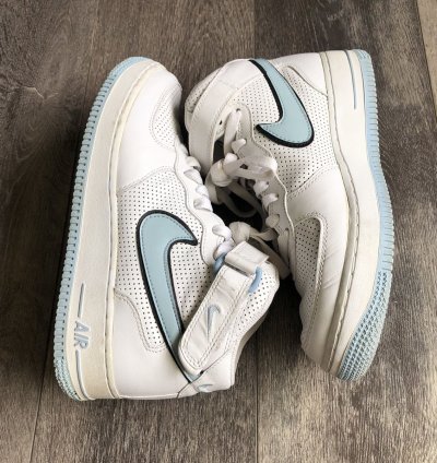Vintage 2000s Nike Air Force 1 Mid Ice Blue White Shoes 8 5w