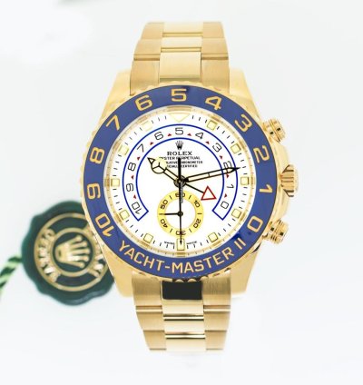 Rolex Yacht-master Ii 44mm Yellow Gold White Dial Blue Bezel 116688