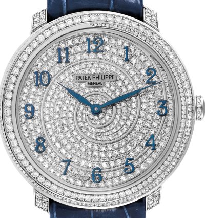 Patek Philippe Calatrava White Gold Blue Dial Diamond Ladies Watch 4978