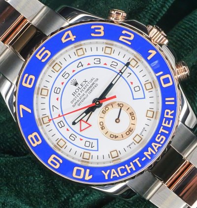 Rolex Yacht-master Ii Mint Complete Set Yacht-master Ii Two-tone White Dial Blue Bezel Rose Gold Steel 116681