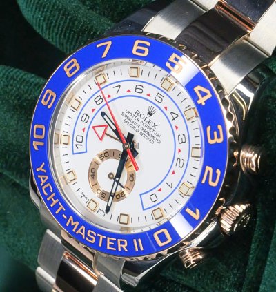 Rolex Yacht-master Ii Mint Complete Set Yacht-master Ii Two-tone White Dial Blue Bezel Rose Gold Steel 116681