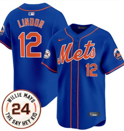 Francisco Lindor Jersey 12 Mets Willie Mays Patch Vapor Premier Limited Stitched Royal