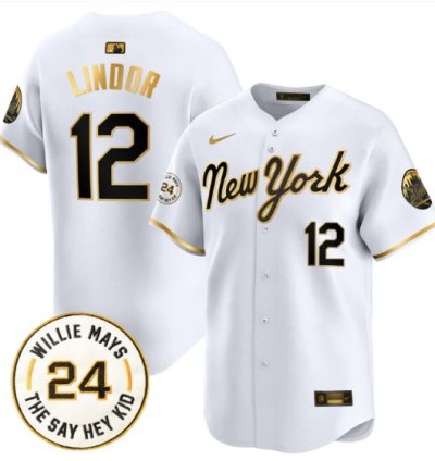 Francisco Lindor Jersey 12 Mets Willie Mays Patch Vapor Premier Limited Stitched New York Gold