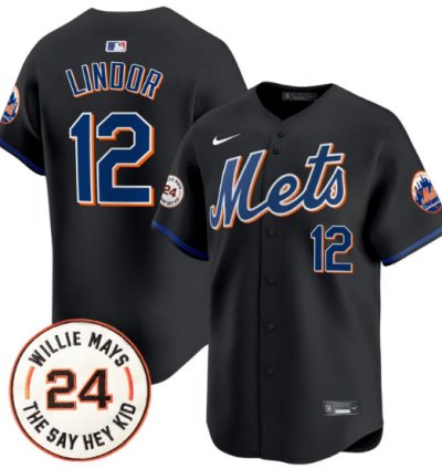 Francisco Lindor Jersey 12 Mets Willie Mays Patch Vapor Premier Limited Stitched Black