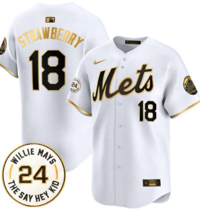 Darryl Strawberry Jersey 18 Mets Willie Mays Patch Vapor Premier Limited Stitched White Gold