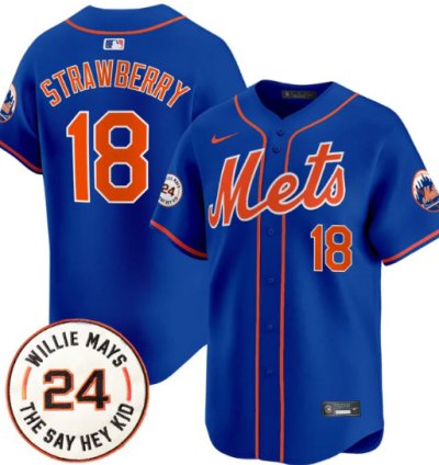 Darryl Strawberry Jersey 18 Mets Willie Mays Patch Vapor Premier Limited Stitched Royal