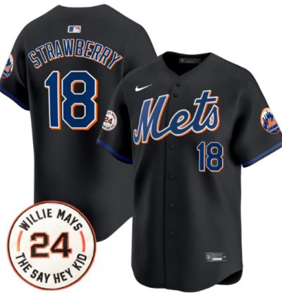 Darryl Strawberry Jersey 18 Mets Willie Mays Patch Vapor Premier Limited Stitched Black