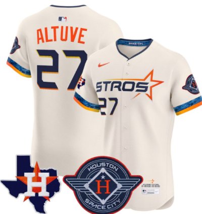 José Altuve Jersey 27 Houston Astros 2025 City Connect Texas Patch Premier Elite Stitched Cream