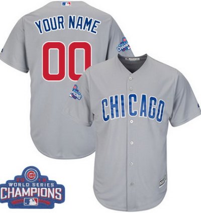 Chicago Cubs Custom Gray Road 2016 World Series Champions Majestic Cool Base Mlb Jersey
