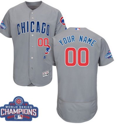 Chicago Cubs Custom Gray Road Majestic Flex Base 2016 World Series Champions Collection Mlb Jersey