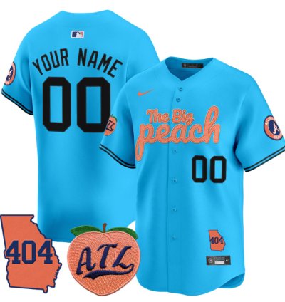 Custom Atlanta Braves Jersey 404 The Big Peach Vapor Premier Limited Stitched Light Blue