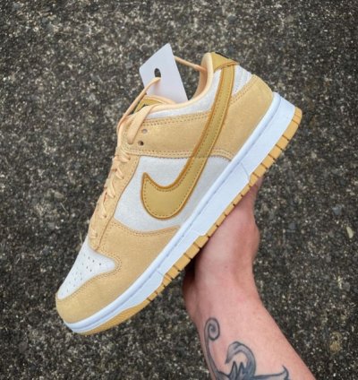 Nike Sb Dunk Low Celestina Gold Suede Sneakers