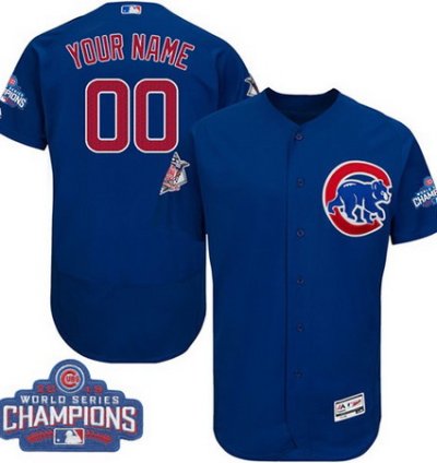 Chicago Cubs Custom Royal Blue Majestic Flex Base 2016 World Series Champions Collection Mlb Jersey