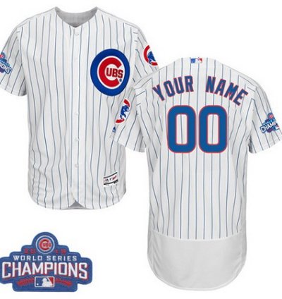Chicago Cubs Custom White Home Majestic Flex Base 2016 World Series Champions Collection Mlb Jersey