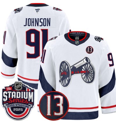 Men Kent Johnson Jersey 91 Columbus Blue Jackets 2025 Stadium Series White