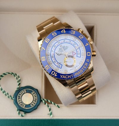 Rolex Yacht-master Ii Yellow Gold 44mm White Dial Blue Ceramic Bezel 2023 New