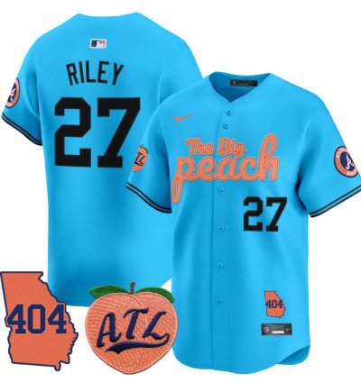 Austin Riley Jersey 27 Atlanta Braves 404 The Big Peach Premier Limited Stitched Light Blue