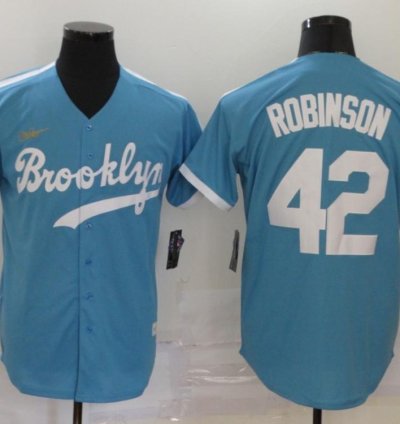 Brooklyn Dodgers Jackie Robinson Light Blue Throwback Jersey
