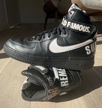 2014 Size 12 Supreme Nike Air Force 1 High Black World Famous