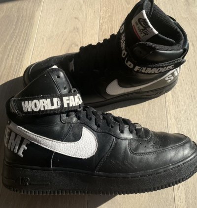 2014 Size 12 Supreme Nike Air Force 1 High Black World Famous