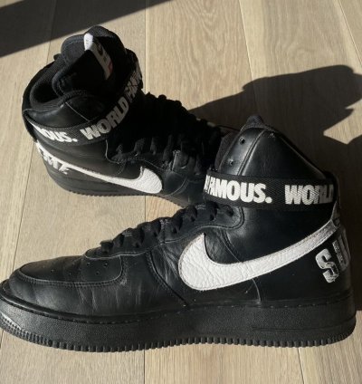 2014 Size 12 Supreme Nike Air Force 1 High Black World Famous