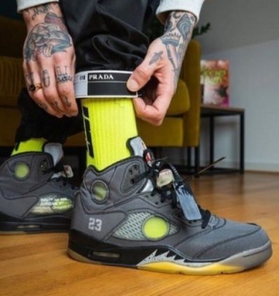 Off Whiite X Nike Air Jordan 5 Black Muslin Preschool Basketball Sneakers Semi Ua