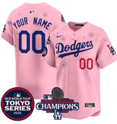 Custom Dodgers Jersey Tokyo Series 2025 World Series Champions Patch Vapor Stitched Cherry Blossom