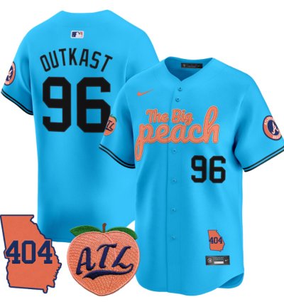 Outkast Jersey 96 Atlanta Braves 404 The Big Peach Premier Limited Stitched Light Blue