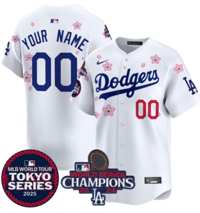 Custom Dodgers Jersey Tokyo Series 2025 World Series Champions Patch Vapor Stitched White