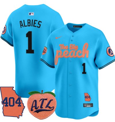 Ozzie Albies Jersey 1 Atlanta Braves 404 The Big Peach Premier Limited Stitched Light Blue