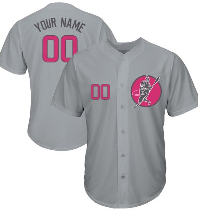 Cubs Gray Customized Pink Logo Cool Base New Design Jersey