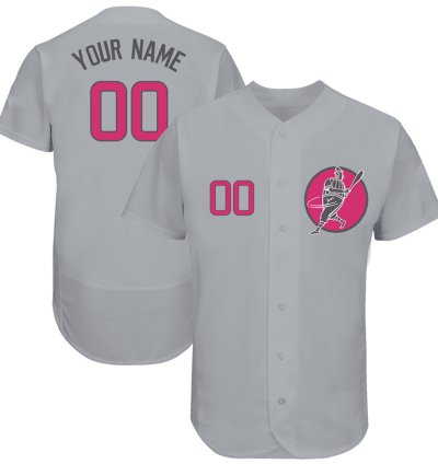Cubs Gray Customized Pink Logo Flexbase New Design Jersey