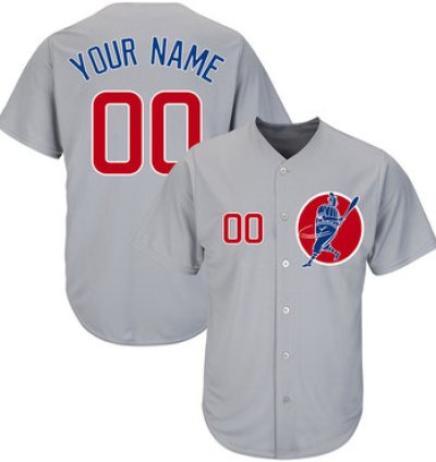 Cubs Gray Red Customized Cool Base New Design Jersey
