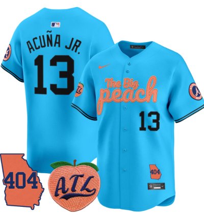 Ronald Acuna Jr Jersey 13 Atlanta Braves 404 The Big Peach Premier Limited Stitched Light Blue