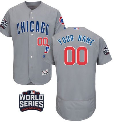 Custom Chicago Cubs Customized Gray Road 2016 World Series Patch Stitched Mlb Majestic Flex Base Jersey