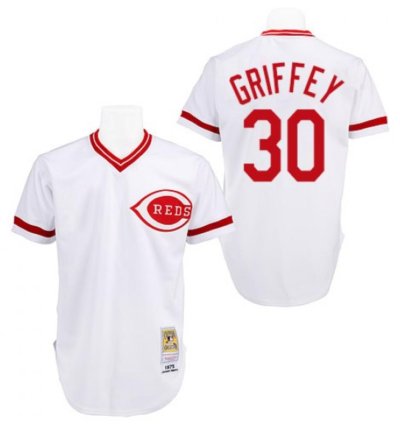 Cincinnati Reds Ken Griffey Jr White 1975 Throwback Pullover Jersey