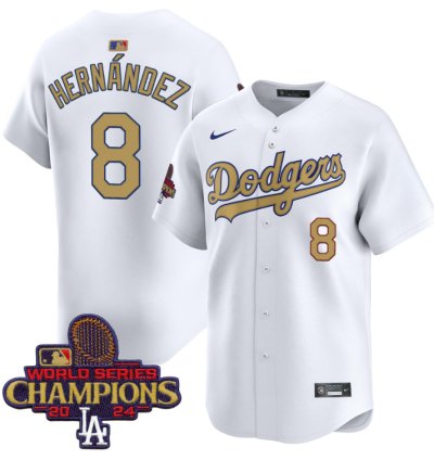 Kike Hernandez Jersey 8 Dodgers 2025 Gold Vapor Premier Stitched White