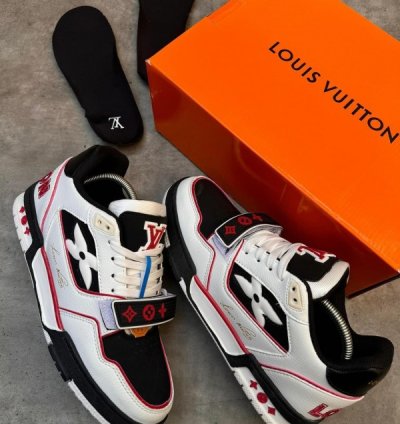 Ouisvuitton Trainer Strap Black Red Sneakers