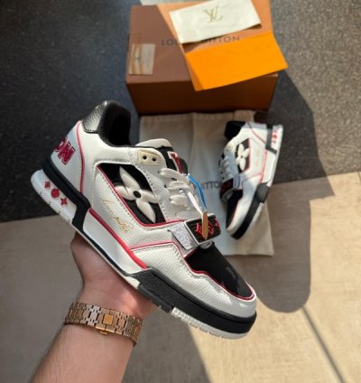 Ouisvuitton Trainer Strap Black Red Sneakers