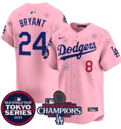 Kobe Bryant Jersey 24 Dodgers Tokyo Series 2025 World Series Champions Patch Cherry Blossom