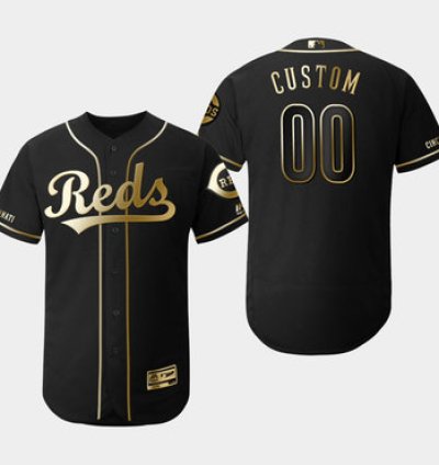 Cincinnati Reds Customized Black Gold Flexbase Jersey